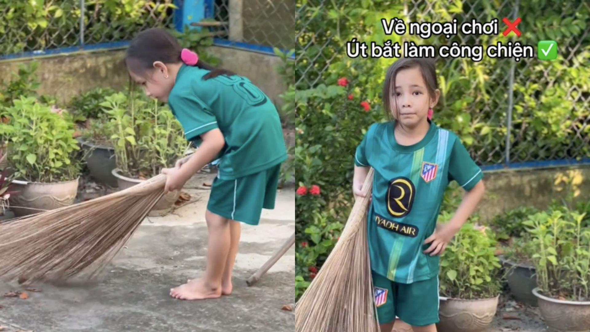 Clip &amp;apos;khối nghỉ hè mà không nghỉ ngơi&amp;apos; chăm chỉ quét sân khiến dân mạng tan chảy缩略图