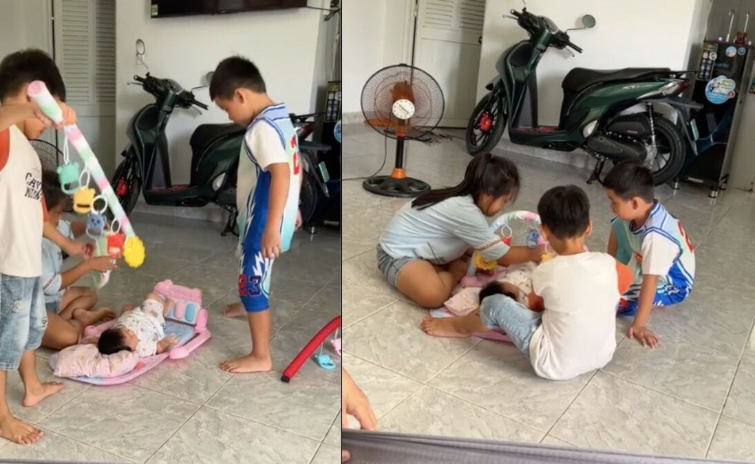 3 đứa trẻ cùng chăm em bé, dân mạng gọi là &amp;apos;khối nghỉ hè ưu tú nhất năm&amp;apos;缩略图