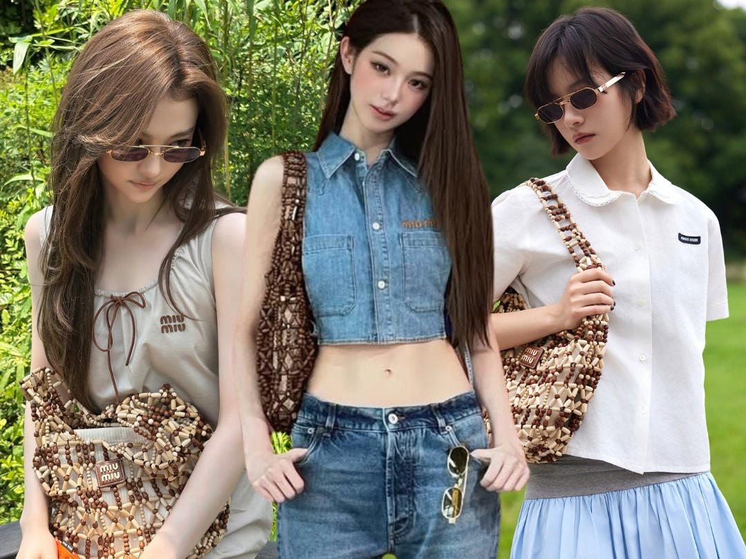 Jang Wonyoung, Ella Gross vintage cùng túi kết hạt Miu Miu Mesh Bag缩略图