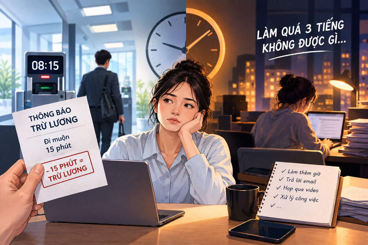 Đi muộn 15 phút bị trừ lương nhưng làm thêm 2 tiếng không được gì缩略图